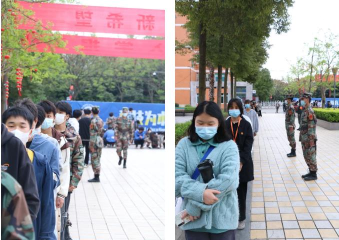 四川温江区科创技工学校排队核酸检测图片